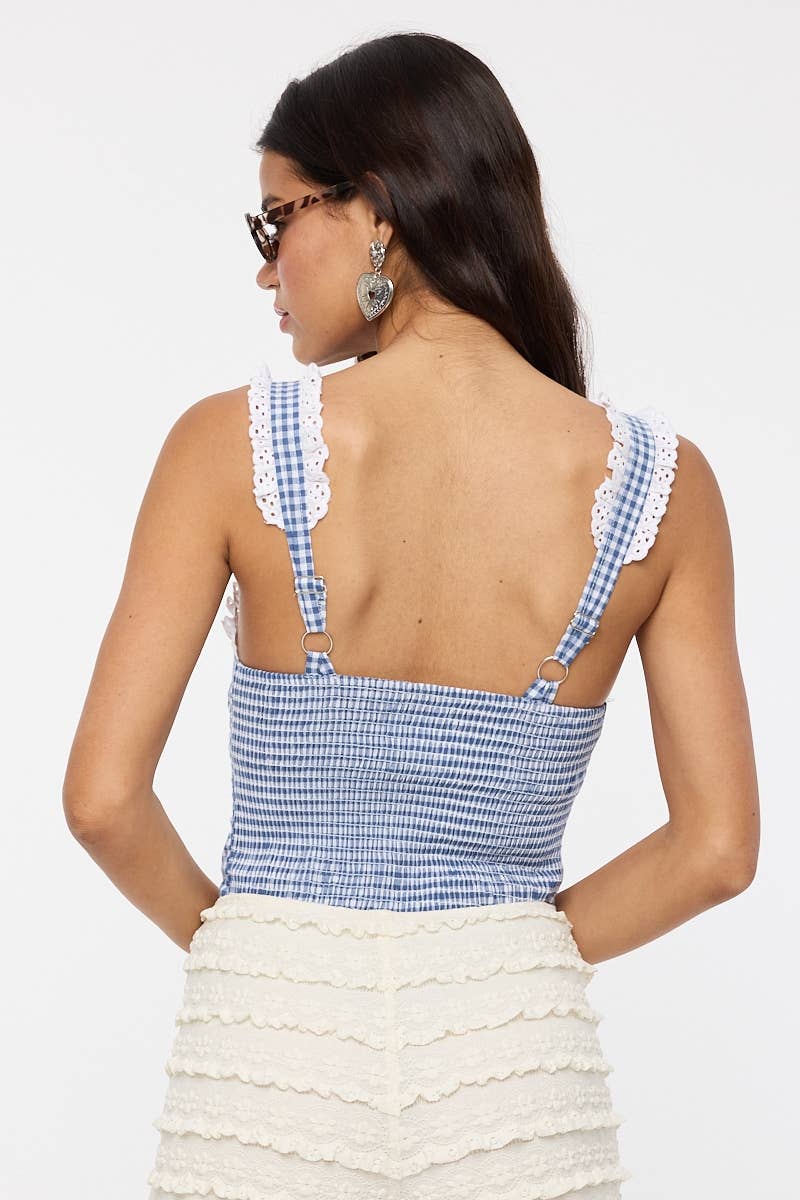 The Nicole Gingham Lace Trim Bodysuit