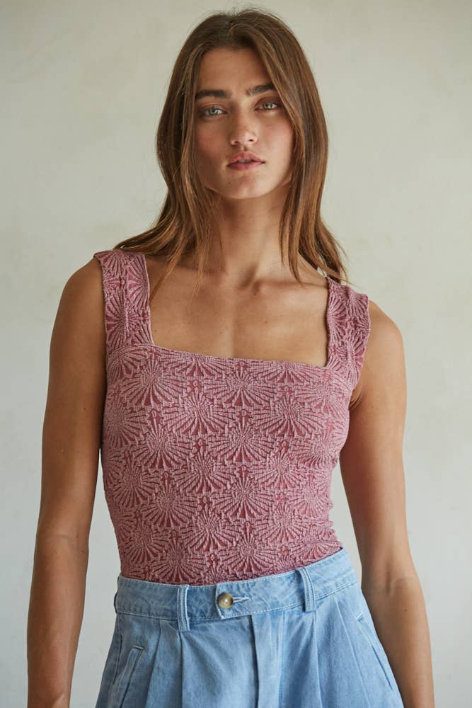 The Anywhere Ultra-Stretch Floral Jacquard Tank