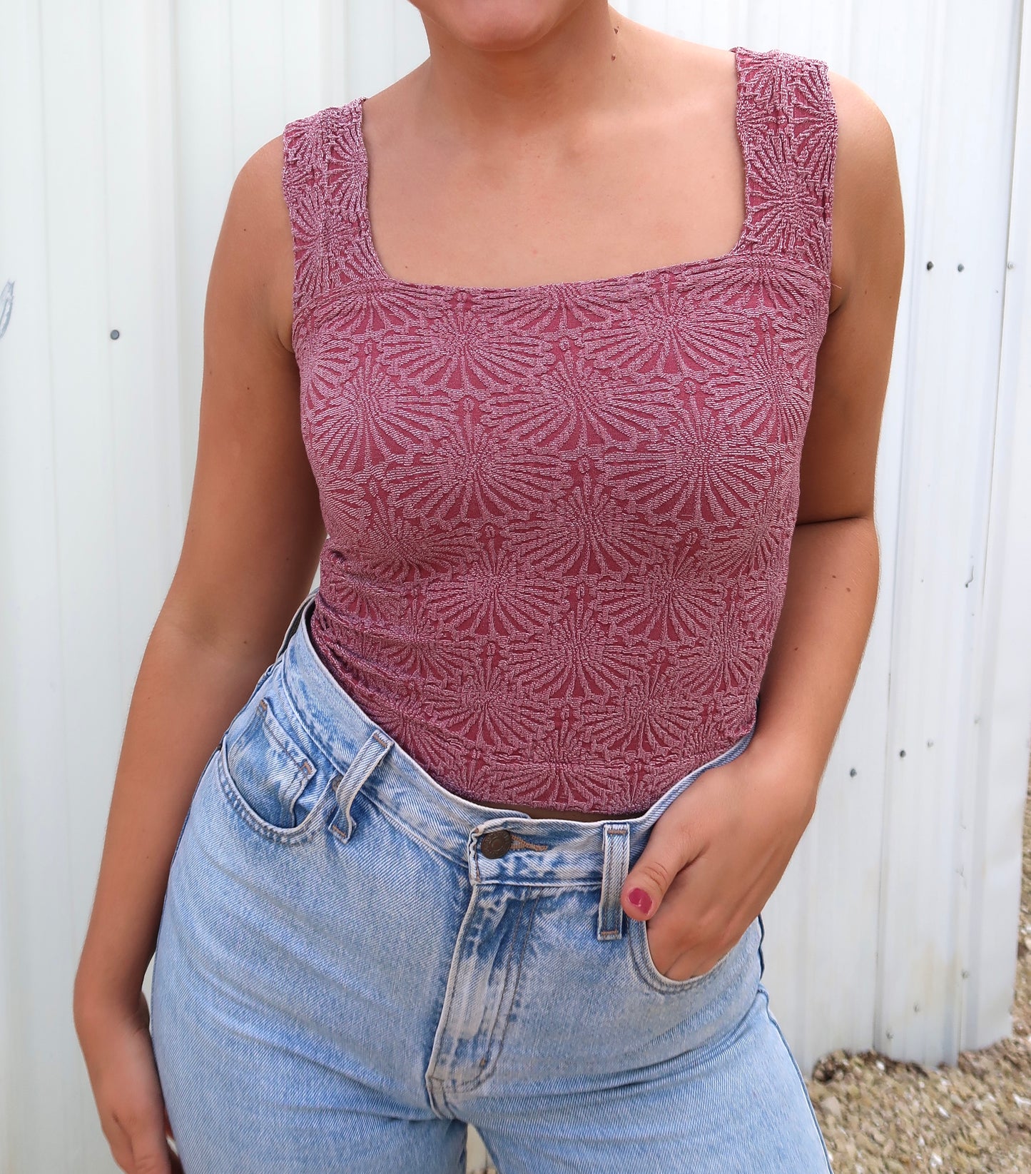 The Anywhere Ultra-Stretch Floral Jacquard Tank