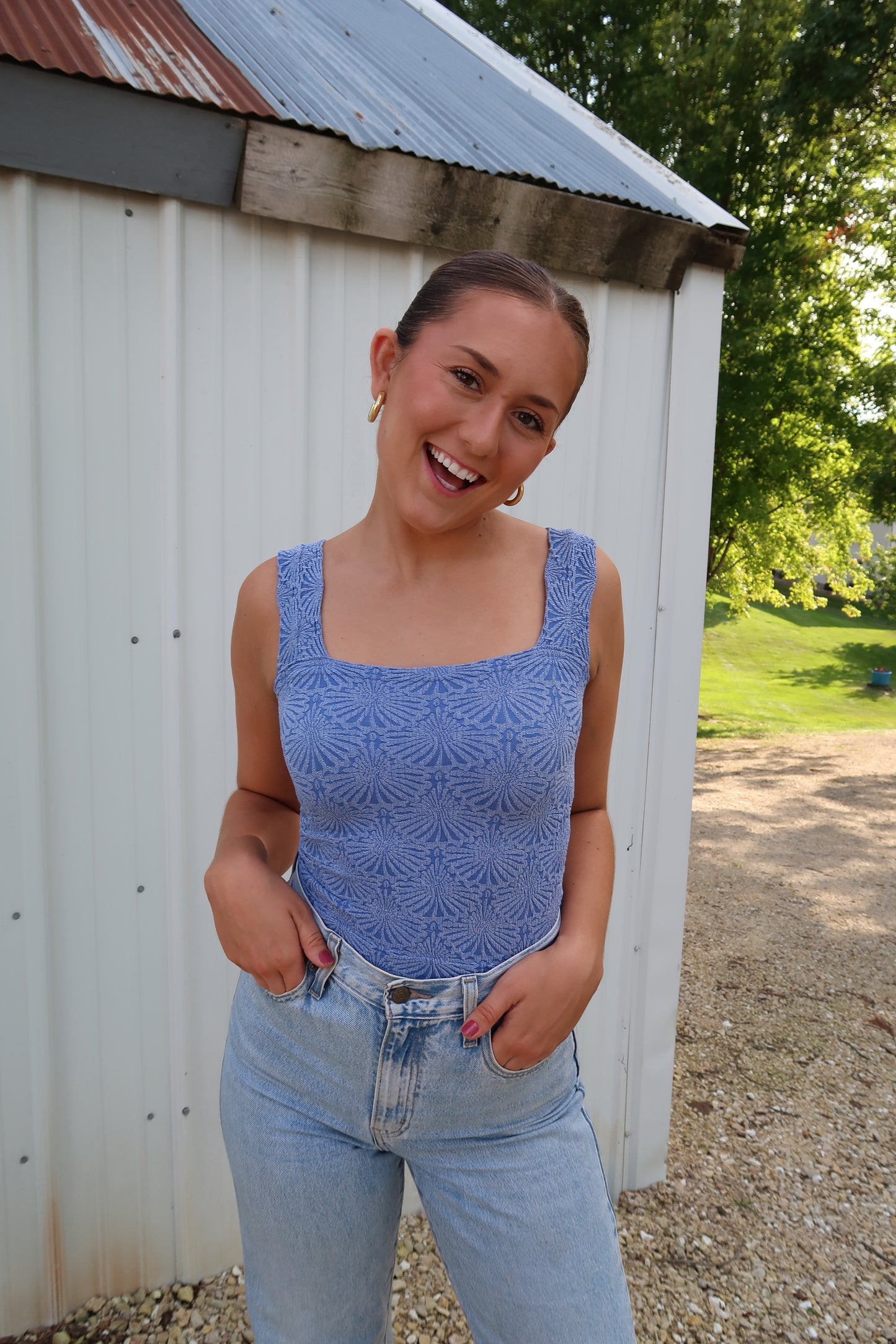 The Anywhere Ultra-Stretch Floral Jacquard Tank