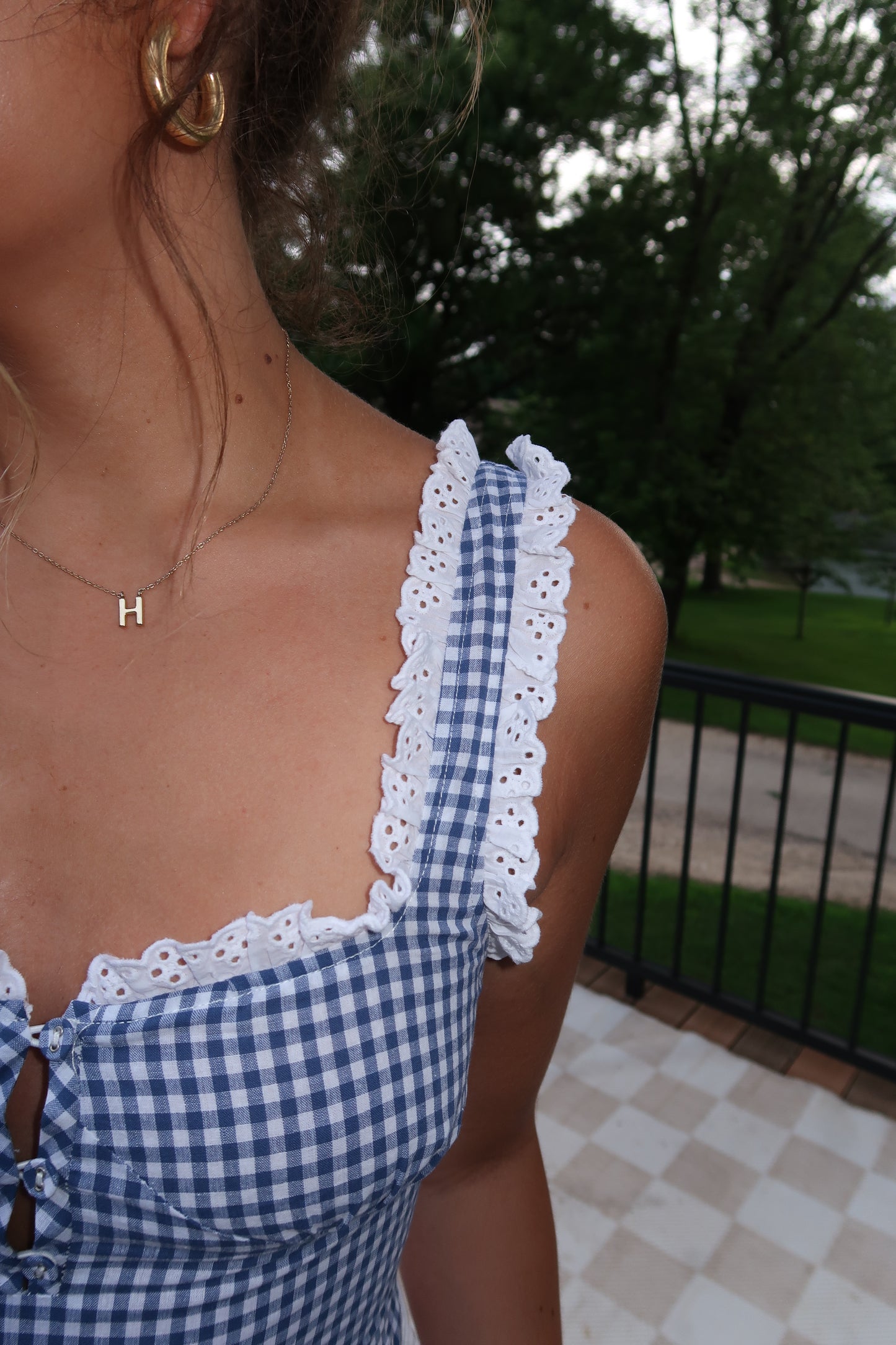 The Nicole Gingham Lace Trim Bodysuit
