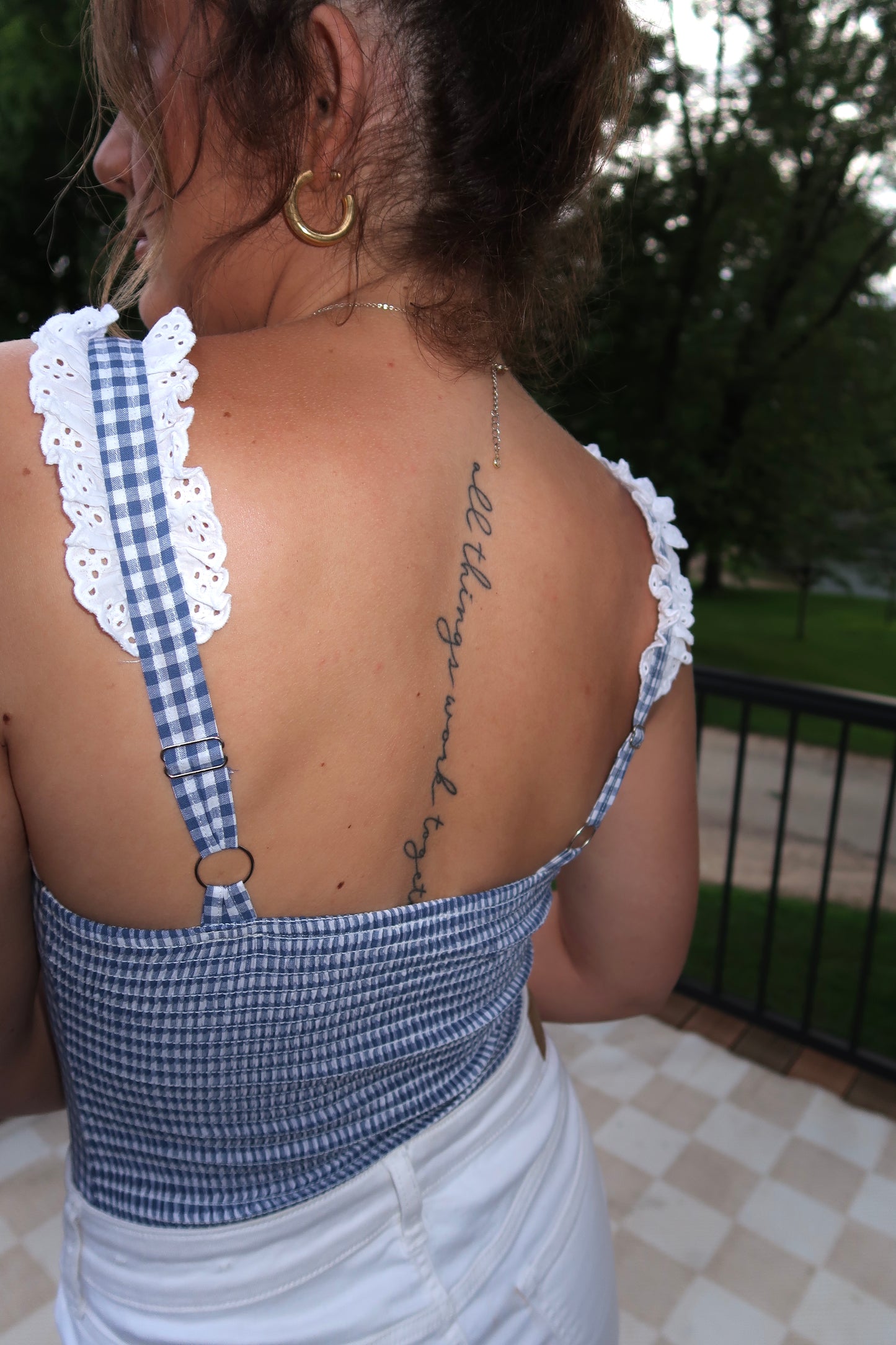The Nicole Gingham Lace Trim Bodysuit